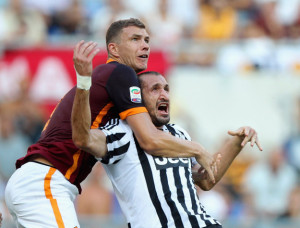 during the Serie A match between AS Roma and Juventus FC at Stadio Olimpico on August 30, 2015 in Rome, Italy.