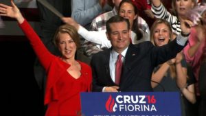Ted Cruz names Carly Fiorina as his running mate at a rally in Indianapolis on April 27, 2016.