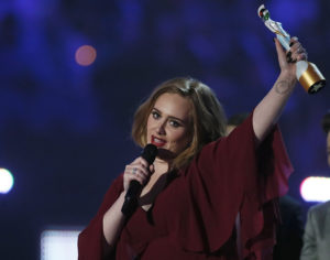 British singer and songwriter Adele accepts the award for best British female solo artist at the BRIT Awards at the O2 arena in London, Britain February 24, 2016. REUTERS/Stefan Wermuth EDITORIAL USE ONLY TPX IMAGES OF THE DAY