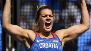 epa05489576 Sandra Perkovic of Croatia reacts during the women's Discus Throw final of the Rio 2016 Olympic Games Athletics, Track and Field events at the Olympic Stadium in Rio de Janeiro, Brazil, 16 August 2016. EPA/FRANCK ROBICHON